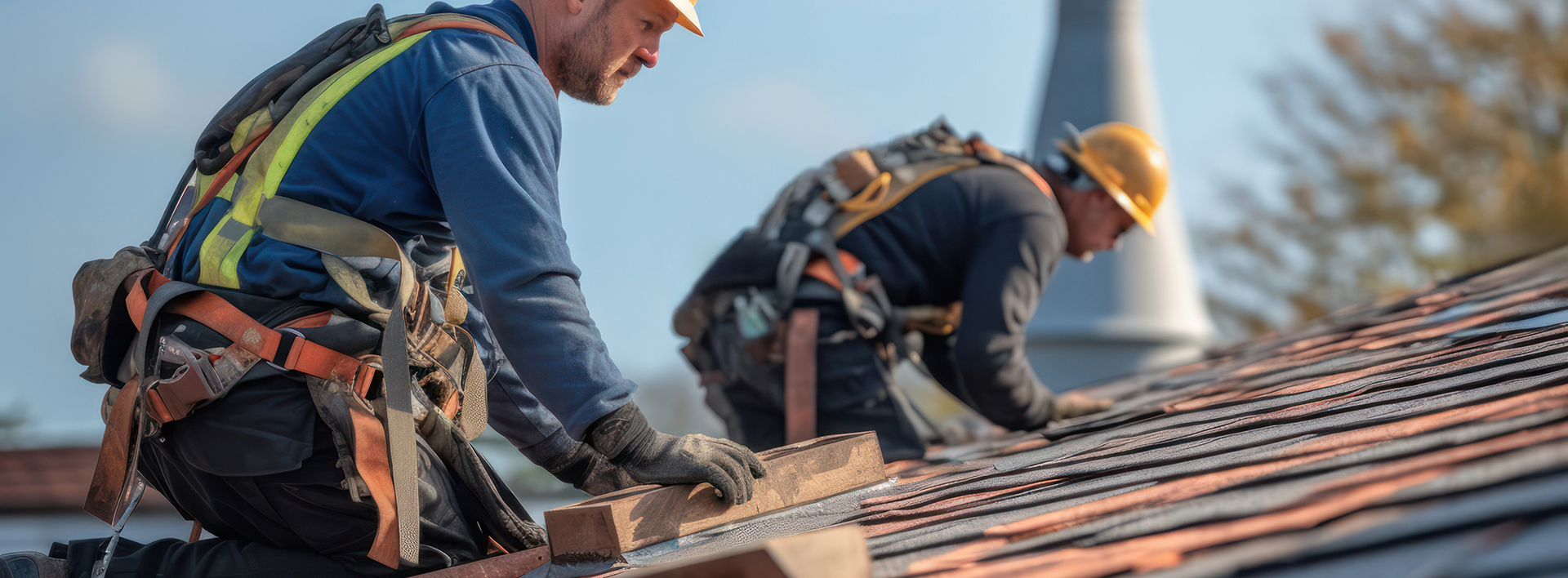 Don't Panic! Your Step-by-Step Guide to Hiring an Emergency Roofer 5 Construction Worker With Safety Hardhat Working On Roof Tiles In