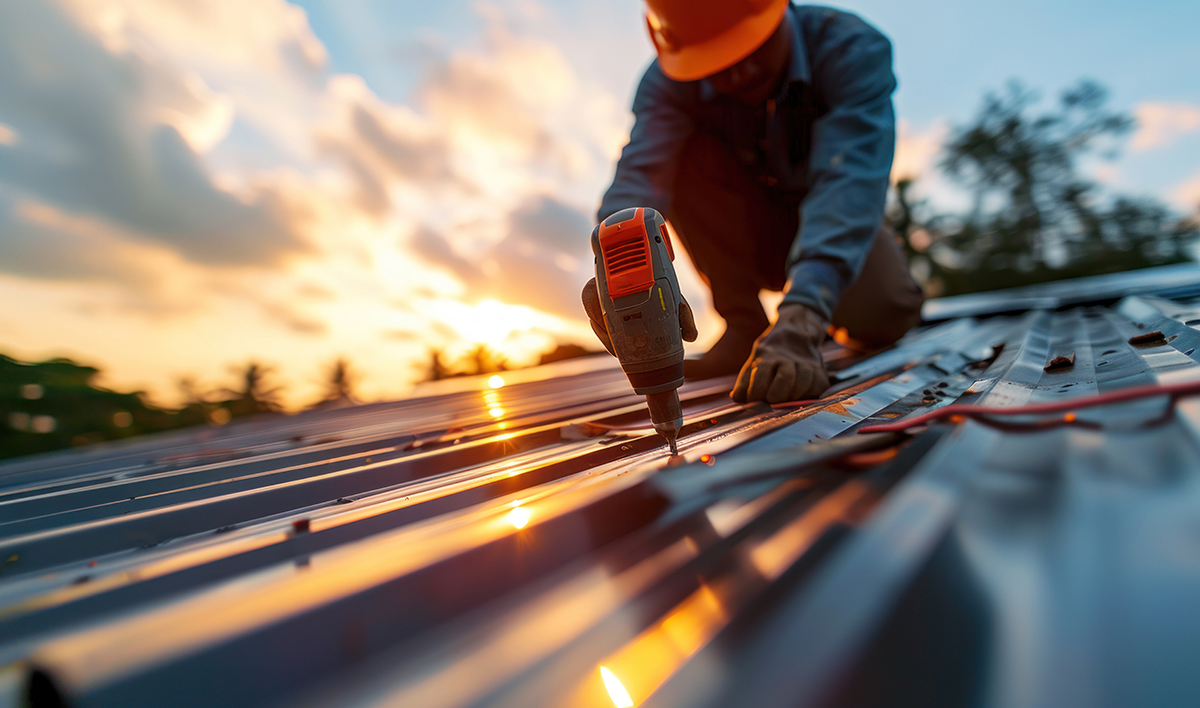 Understanding Roofing Repairs: A Comprehensive Guide 5 Construction Worker Install New Roof Roofing Tools Electric Drill Used On New Roofs With Metal Sheet