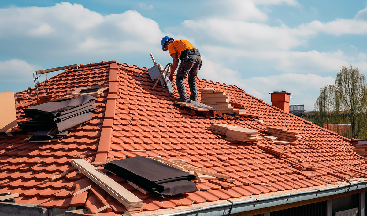 Multi-Family Roof Repair: Ensuring Longevity and Safety 6 The Master Repairs The Roof Tiles Of The House Roofing, Repair And Renovation Work Generative AI